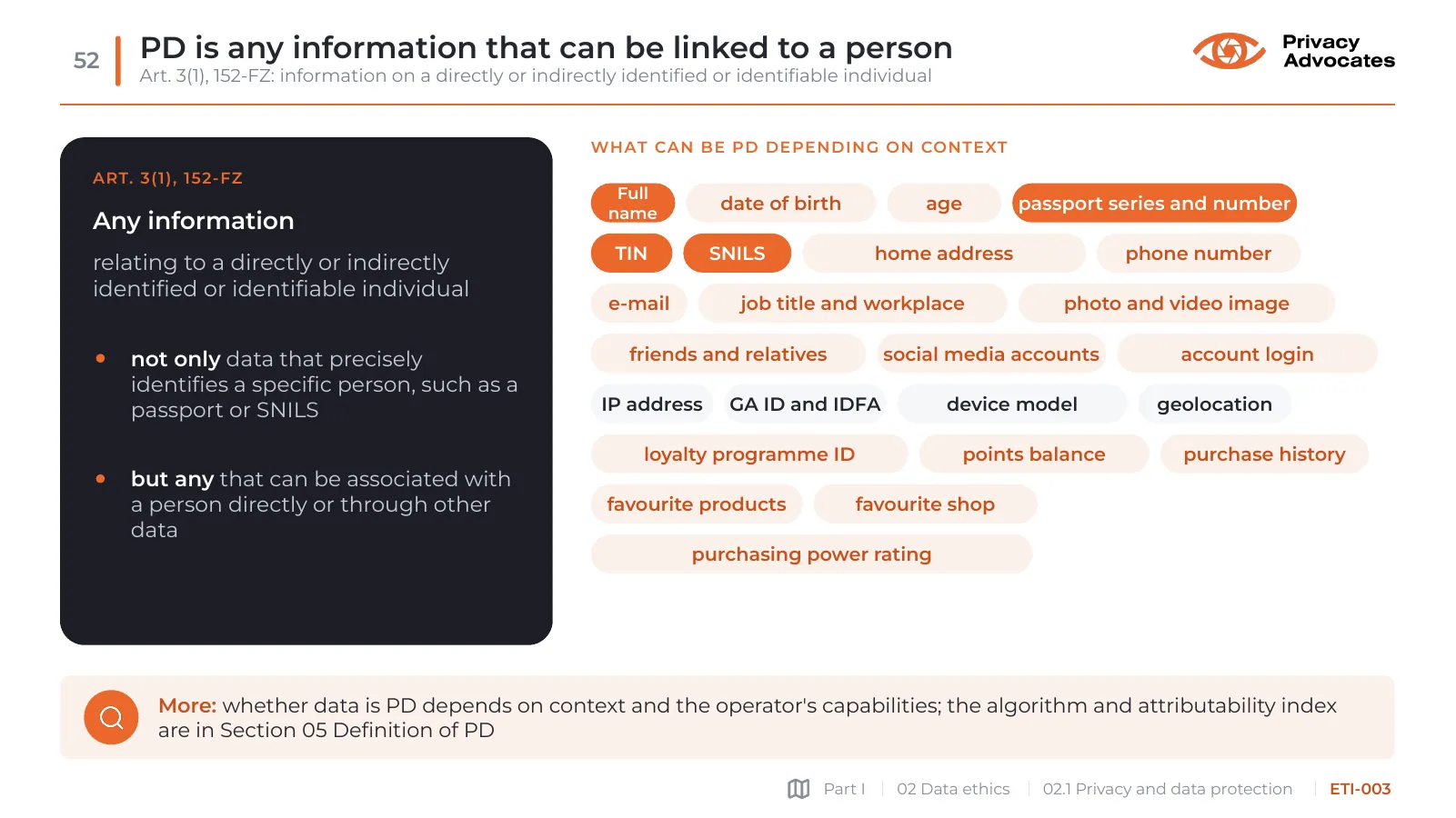 Slide ETI-003: PD is any information that can be linked to a person