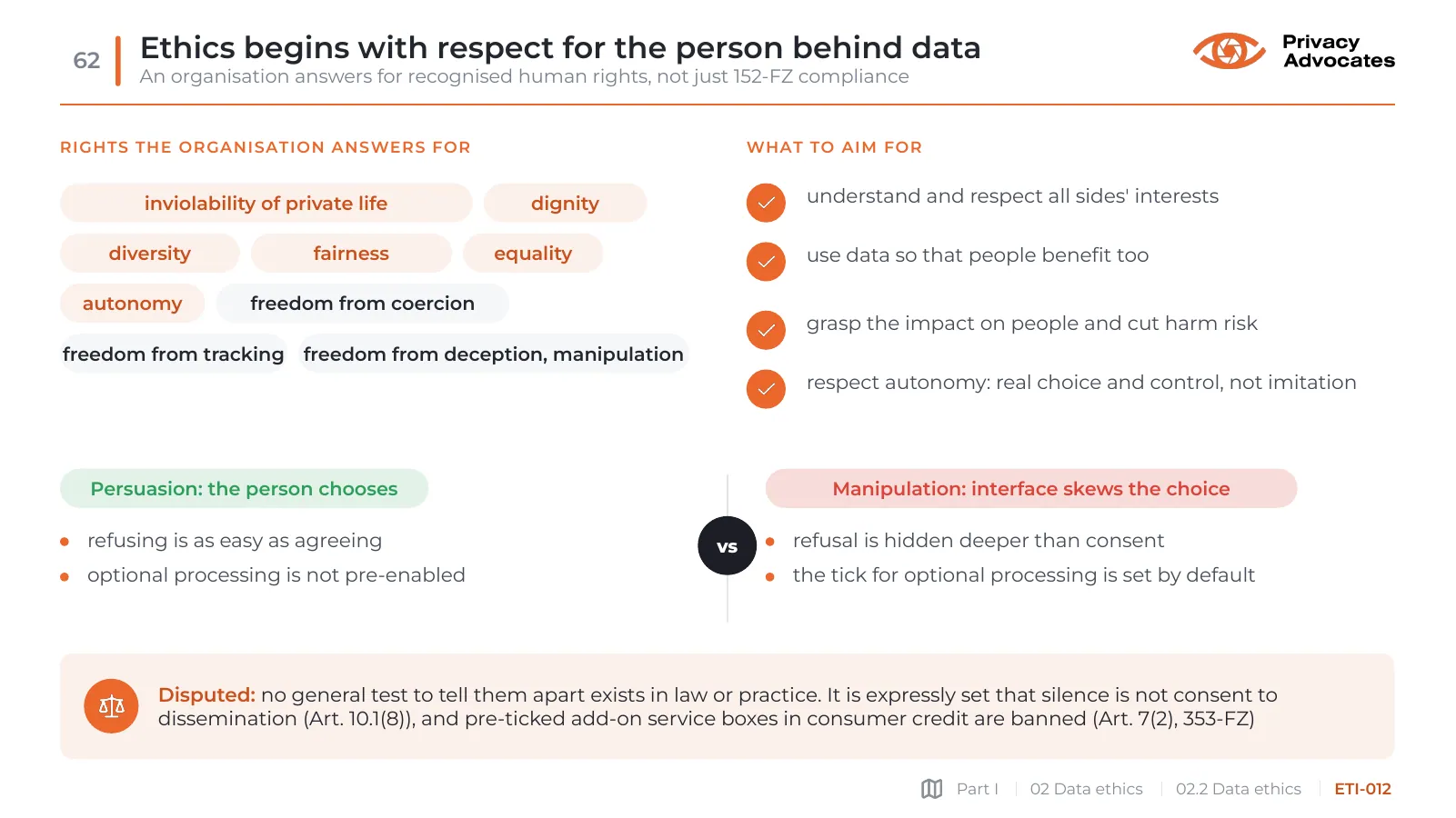 Slide ETI-012: Ethics begins with respect for the person behind data