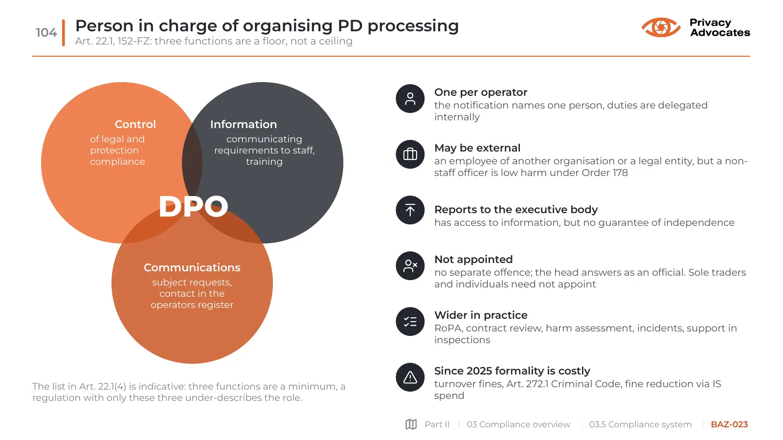Slide BAZ-023: Person in charge of organising PD processing