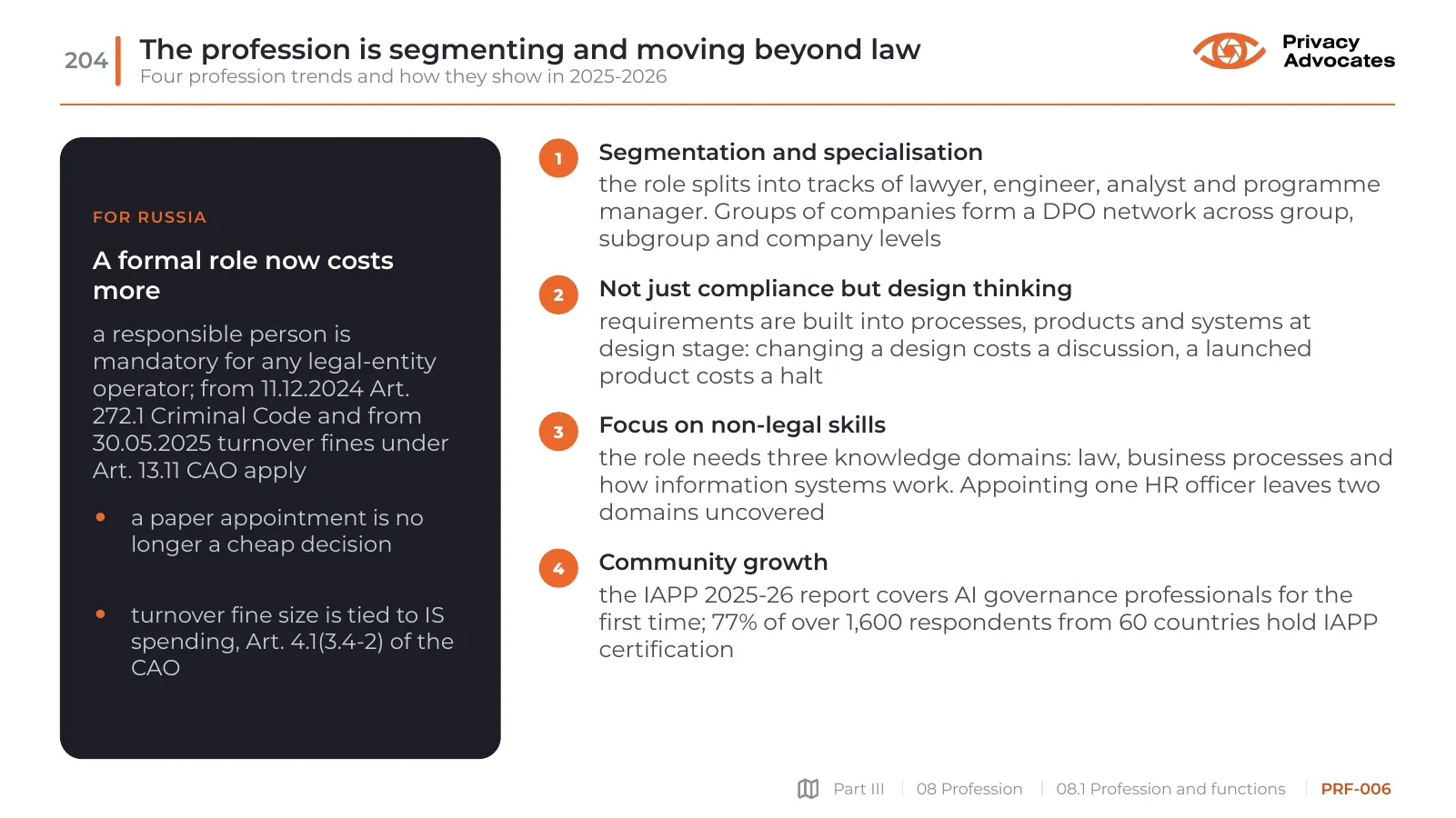 Slide PRF-006: The profession is segmenting and moving beyond law