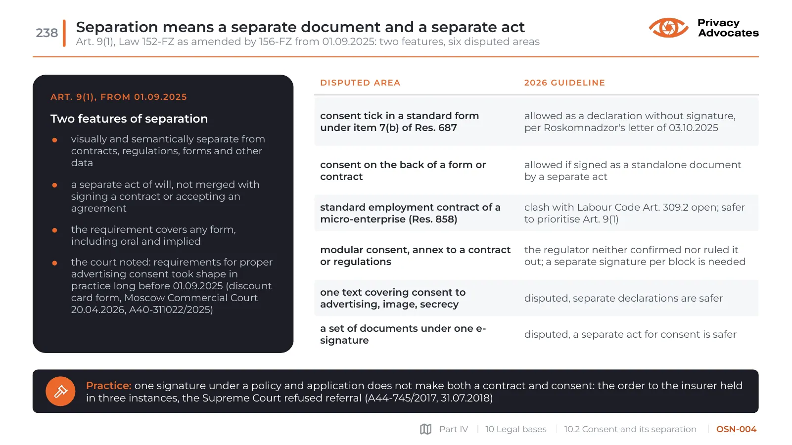 Slide OSN-004: Separation means a separate document and a separate act