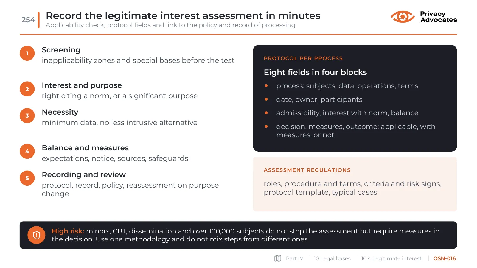 Slide OSN-016: Record the legitimate interest assessment in minutes