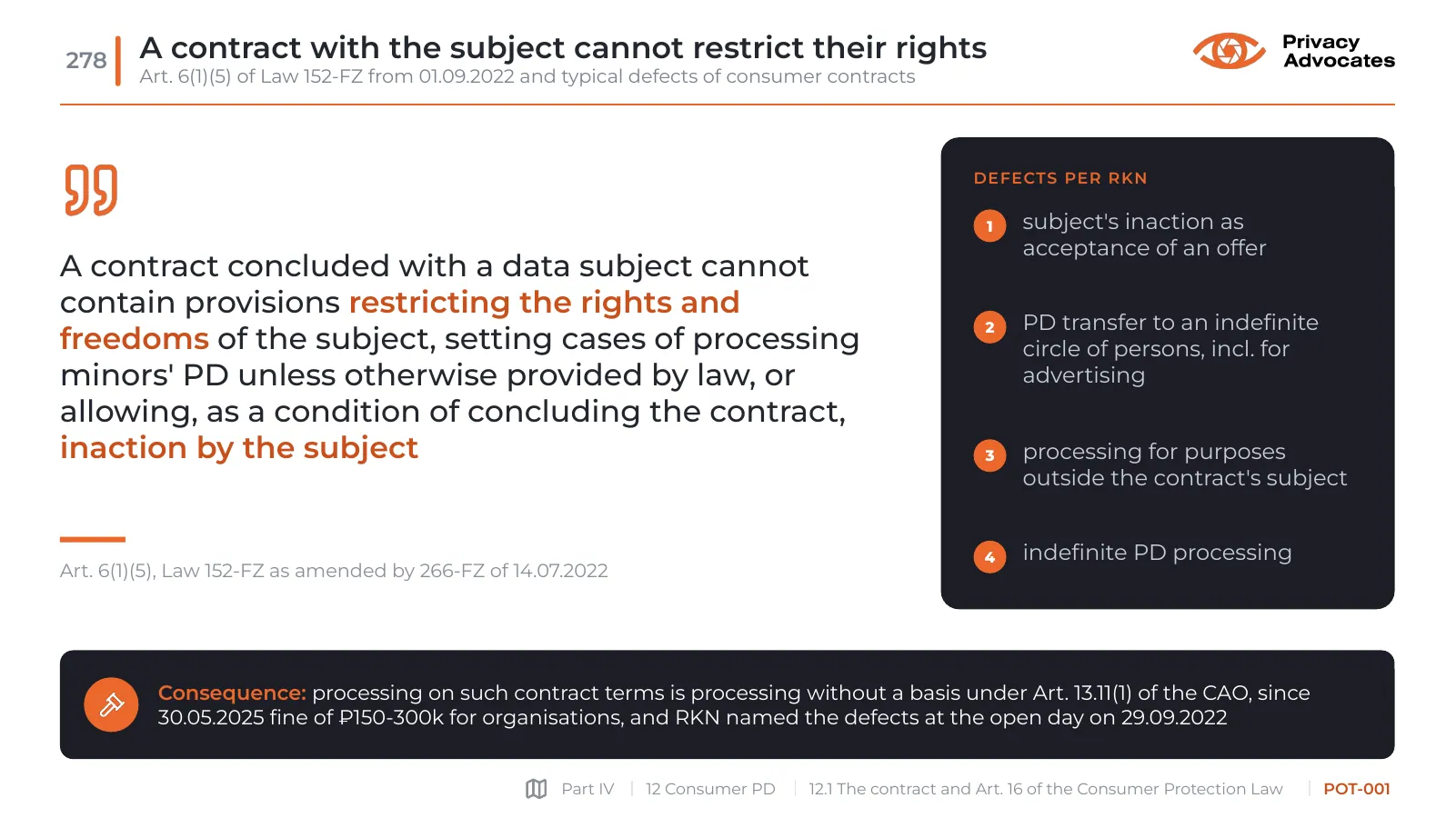 Slide POT-001: A contract with the subject cannot restrict their rights