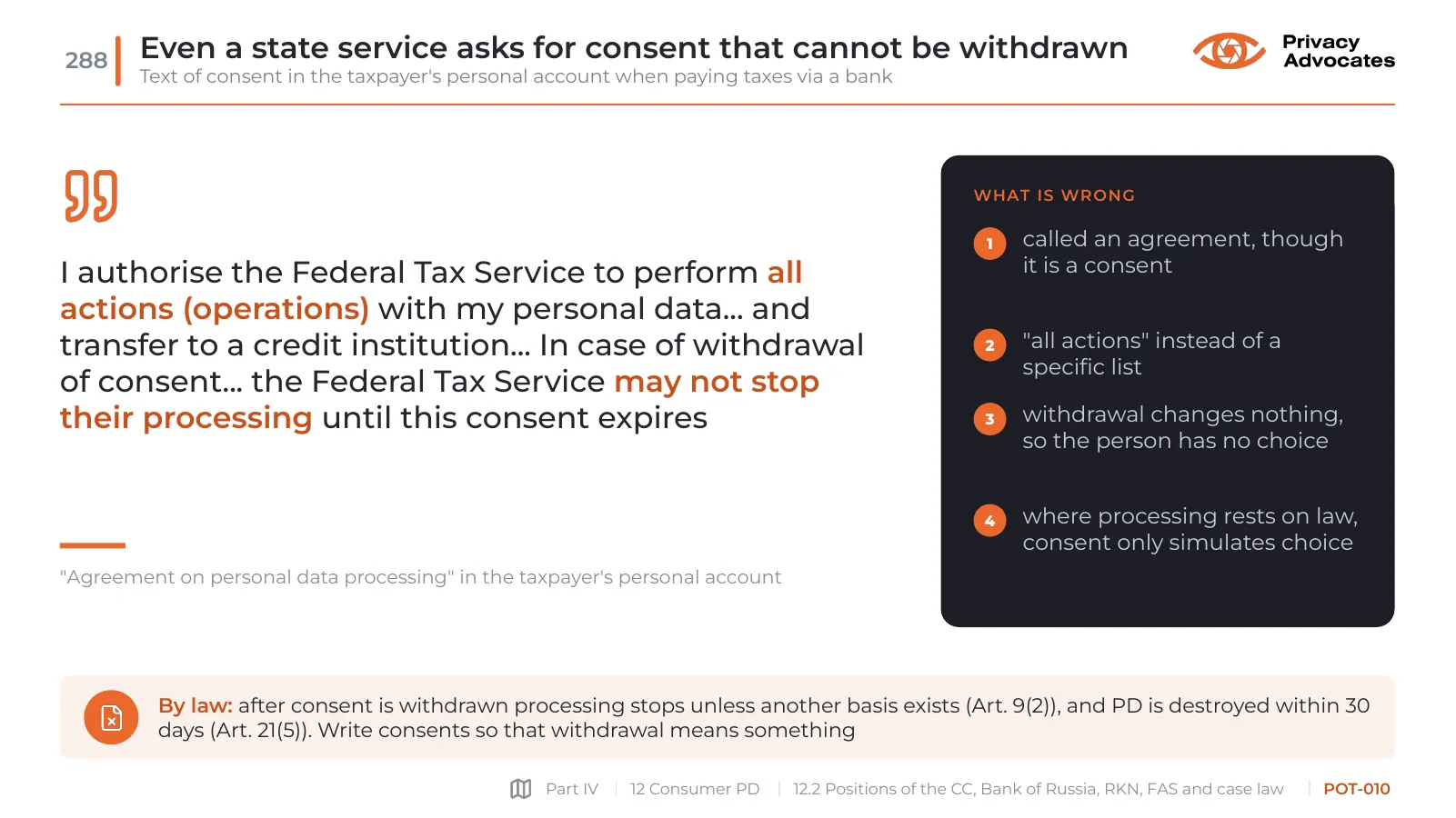 Slide POT-010: Even a state service asks for consent that cannot be withdrawn
