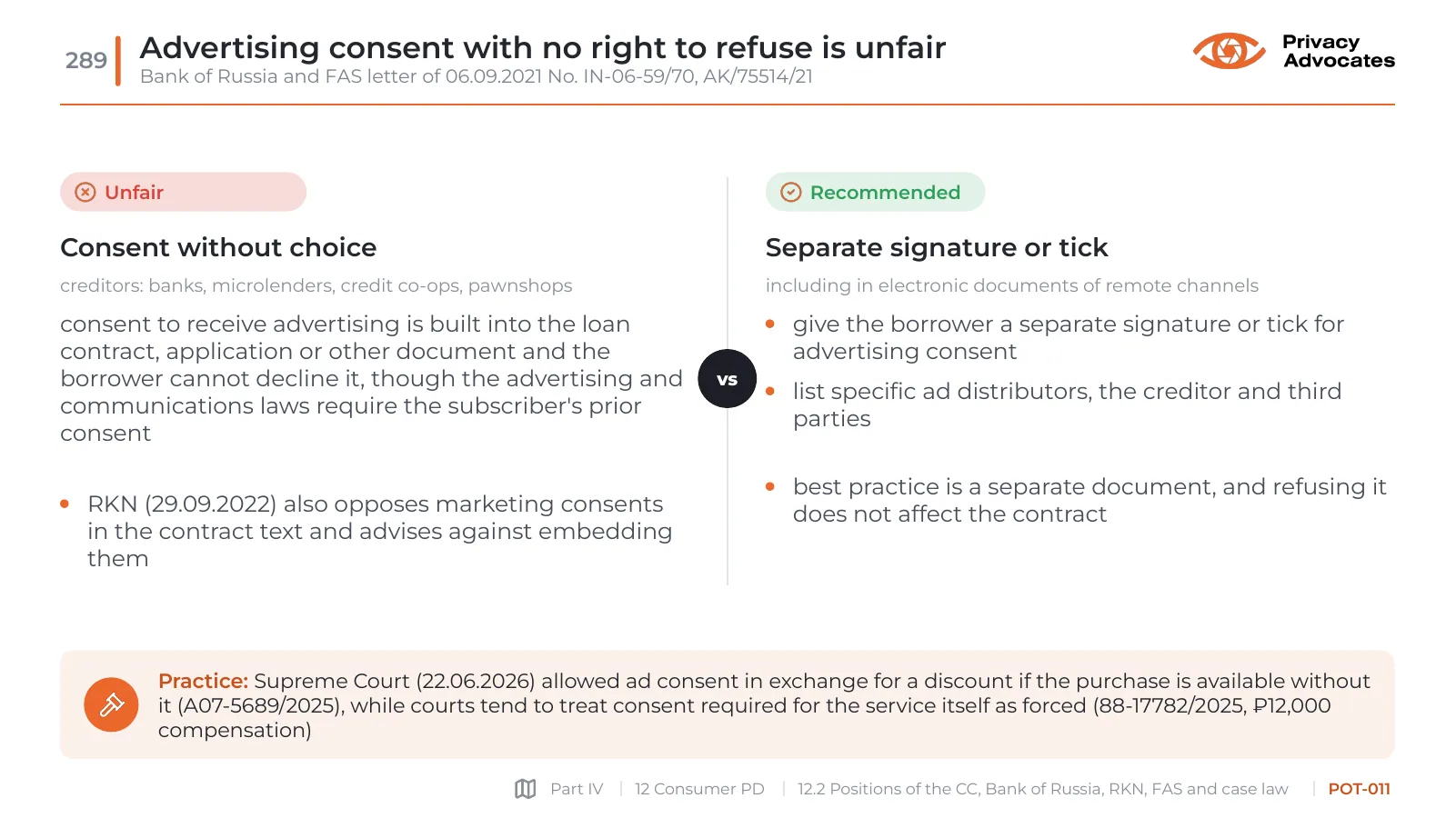 Slide POT-011: Advertising consent with no right to refuse is unfair