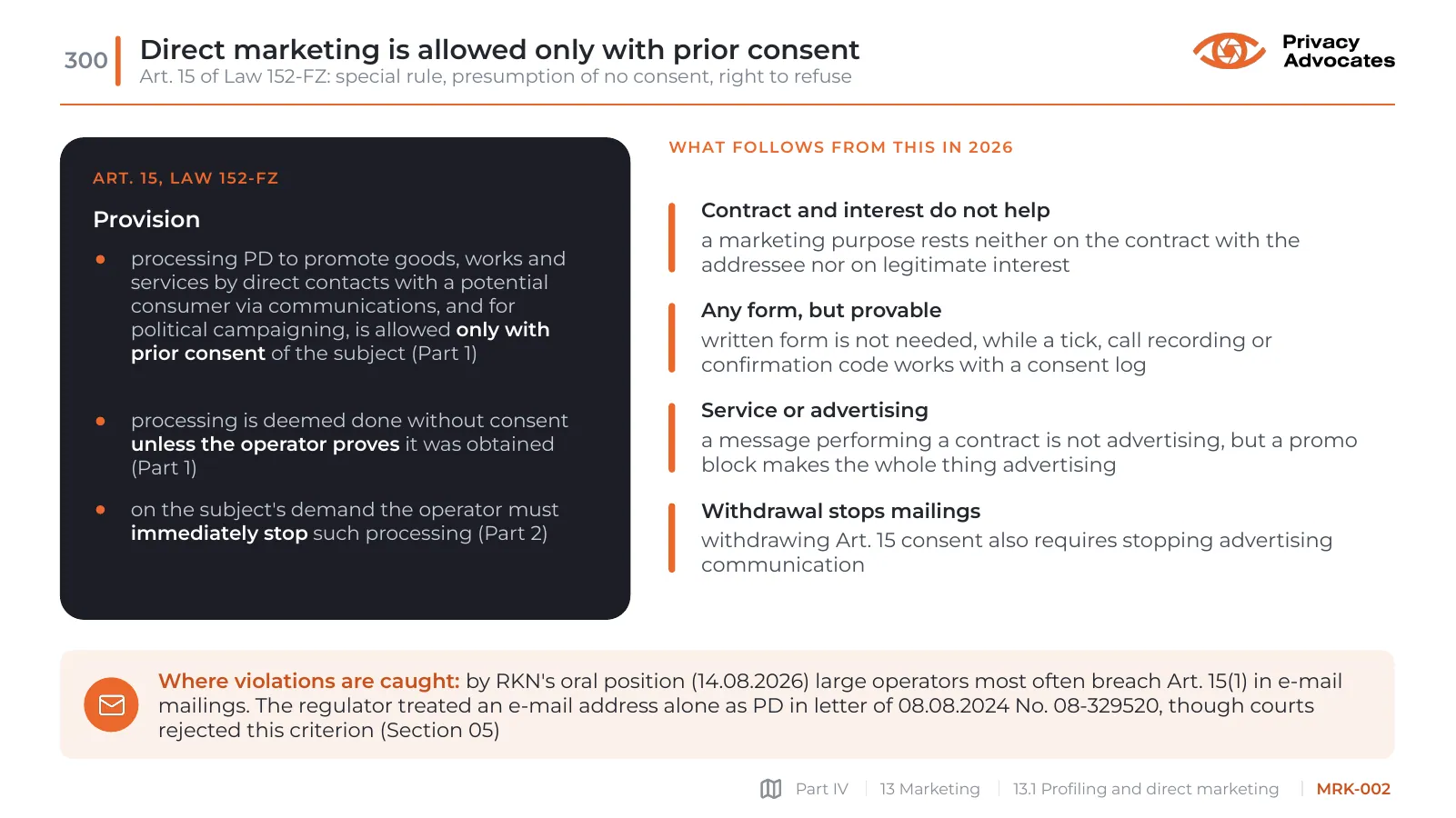 Slide MRK-002: Direct marketing is allowed only with prior consent