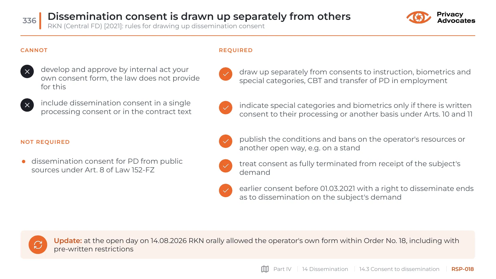 Slide RSP-018: Dissemination consent is drawn up separately from others