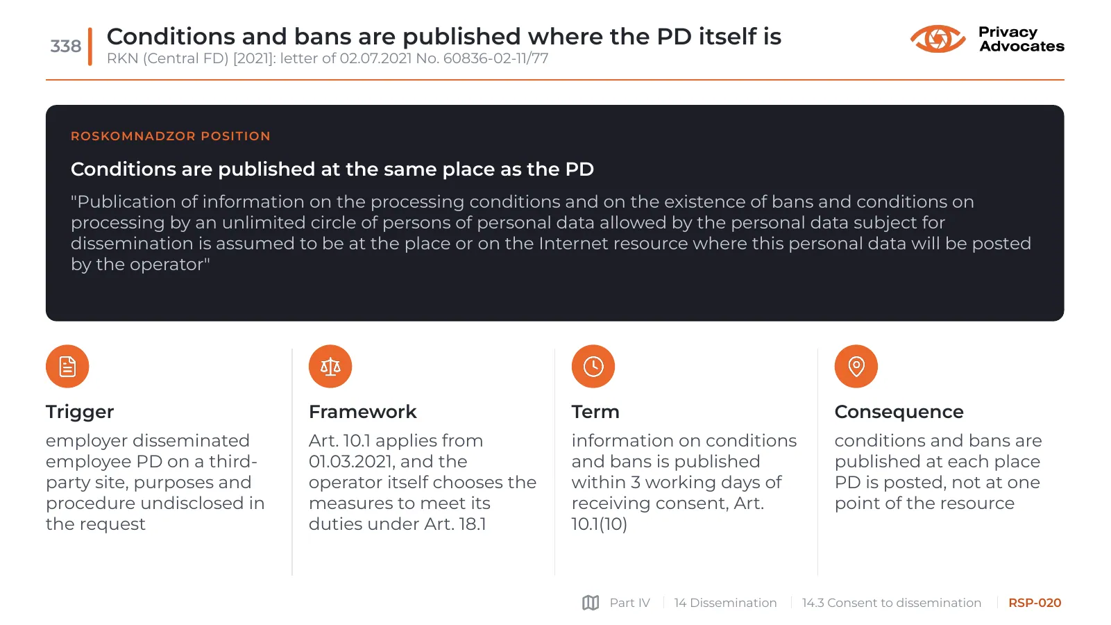 Slide RSP-020: Conditions and bans are published where the PD itself is