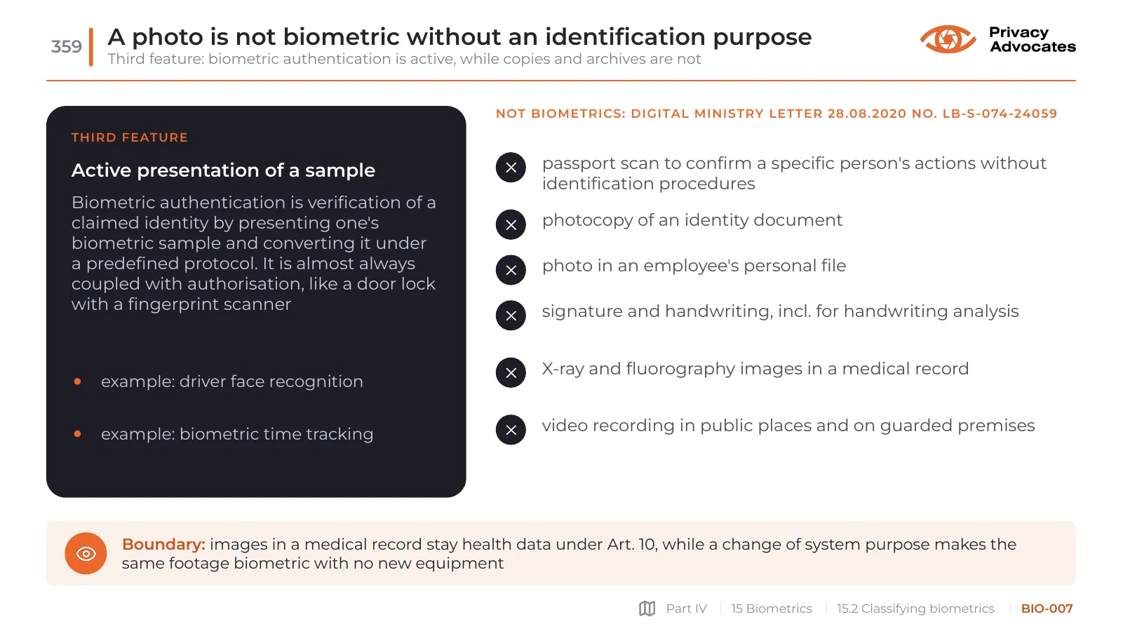Slide BIO-007: A photo is not biometric without an identification purpose
