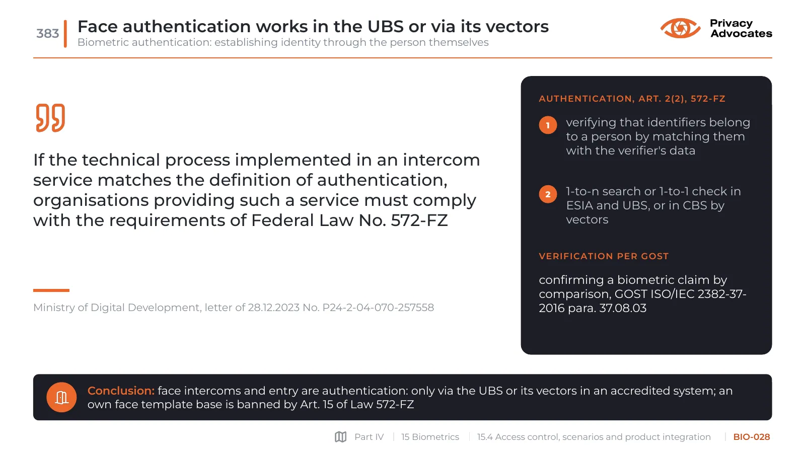 Slide BIO-028: Face authentication works in the UBS or via its vectors