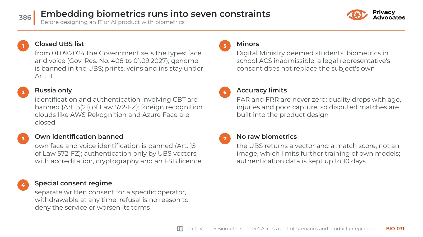 Slide BIO-031: Embedding biometrics runs into seven constraints
