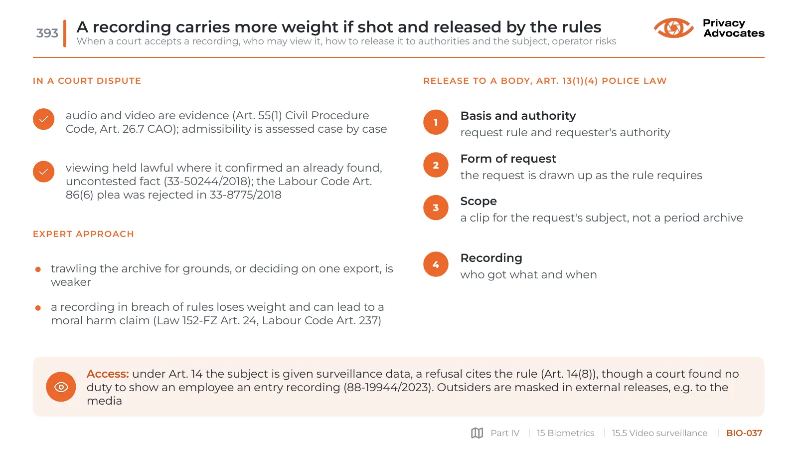 Slide BIO-037: A recording carries more weight if shot and released by the rules