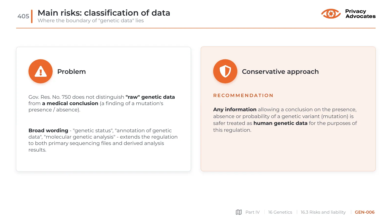 Slide GEN-006: Main risks: classification of data