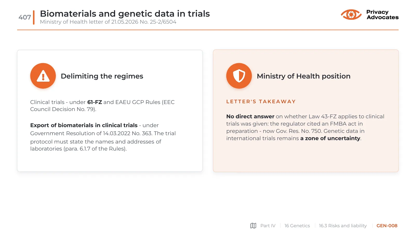 Slide GEN-008: Biomaterials and genetic data in trials