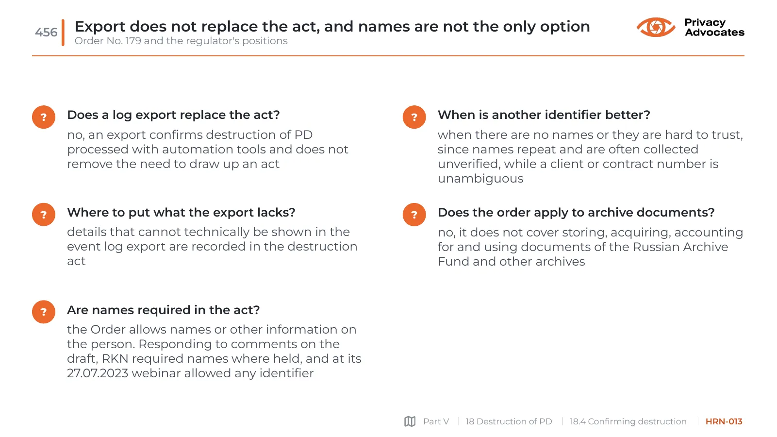 Slide HRN-013: Export does not replace the act, and names are not the only option
