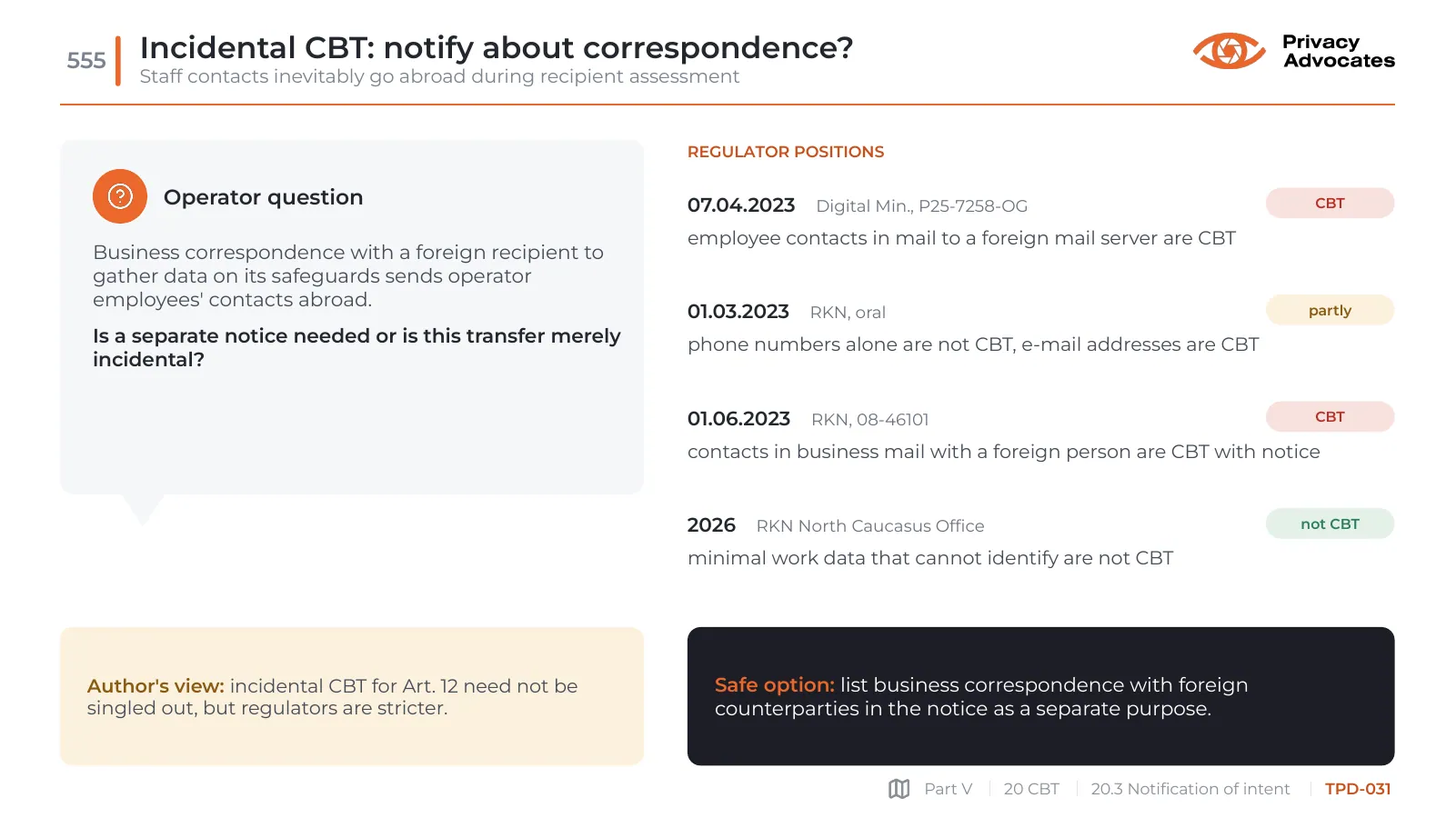 Slide TPD-031: Incidental CBT: notify about correspondence?
