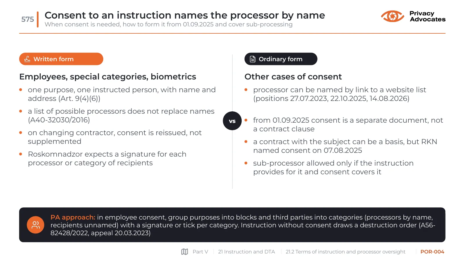 Slide POR-004: Consent to an instruction names the processor by name