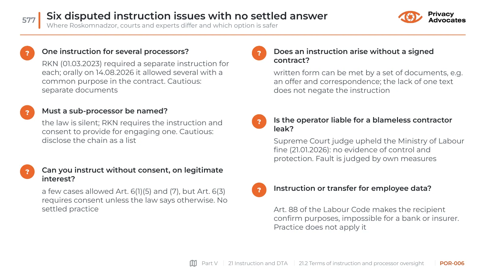 Slide POR-006: Six disputed instruction issues with no settled answer