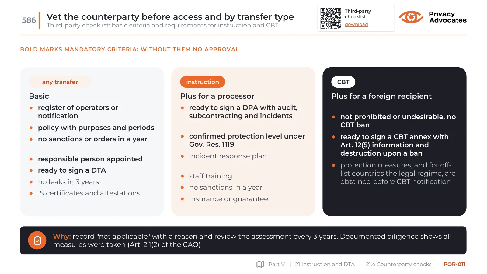 Slide POR-011: Vet the counterparty before access and by transfer type