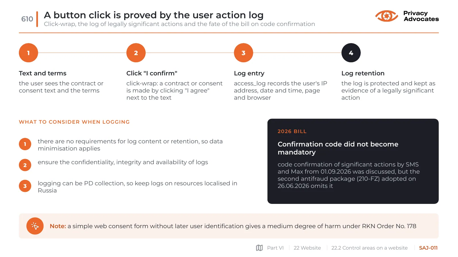 Slide SAJ-011: A button click is proved by the user action log