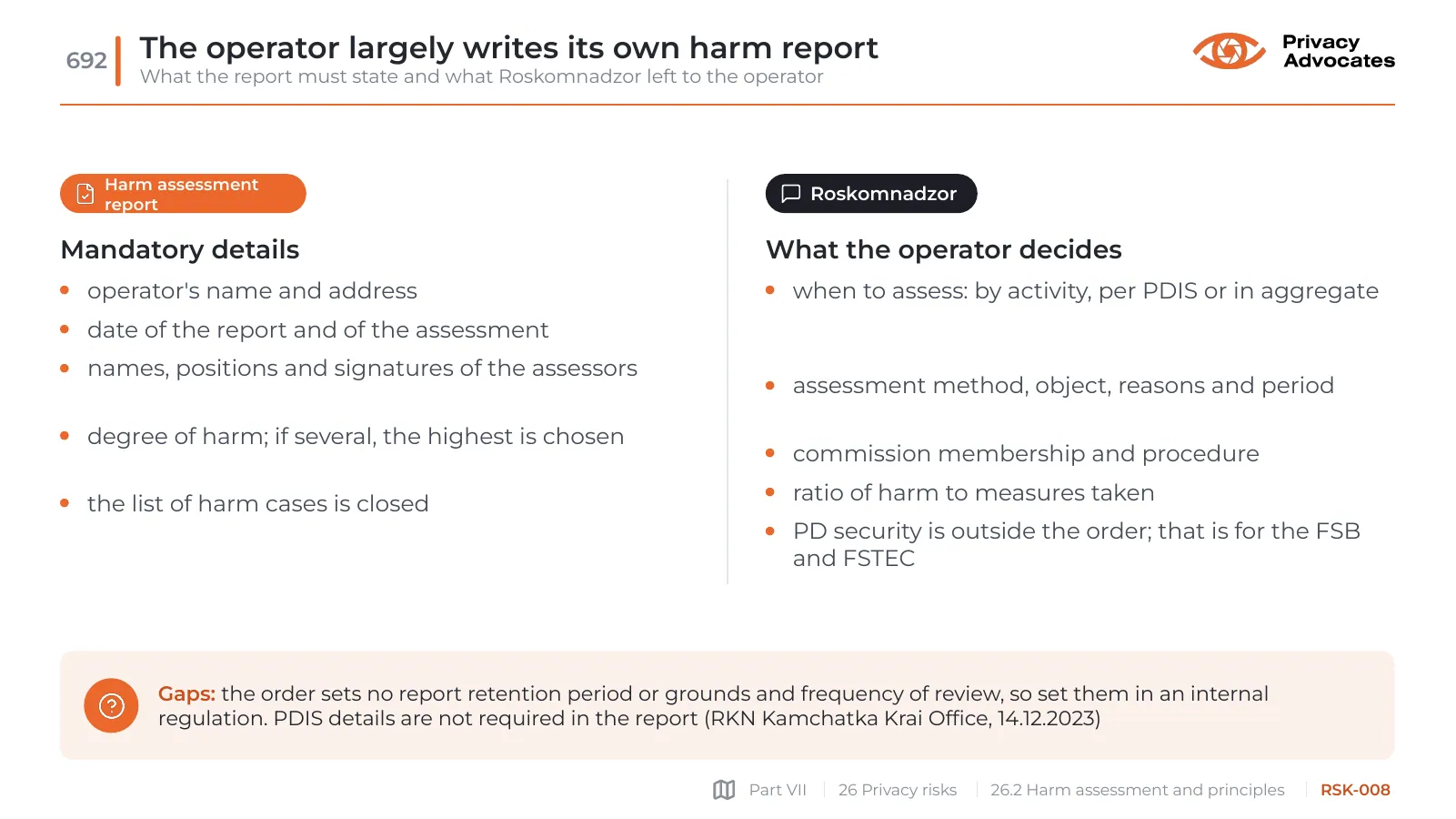 Slide RSK-008: The operator largely writes its own harm report