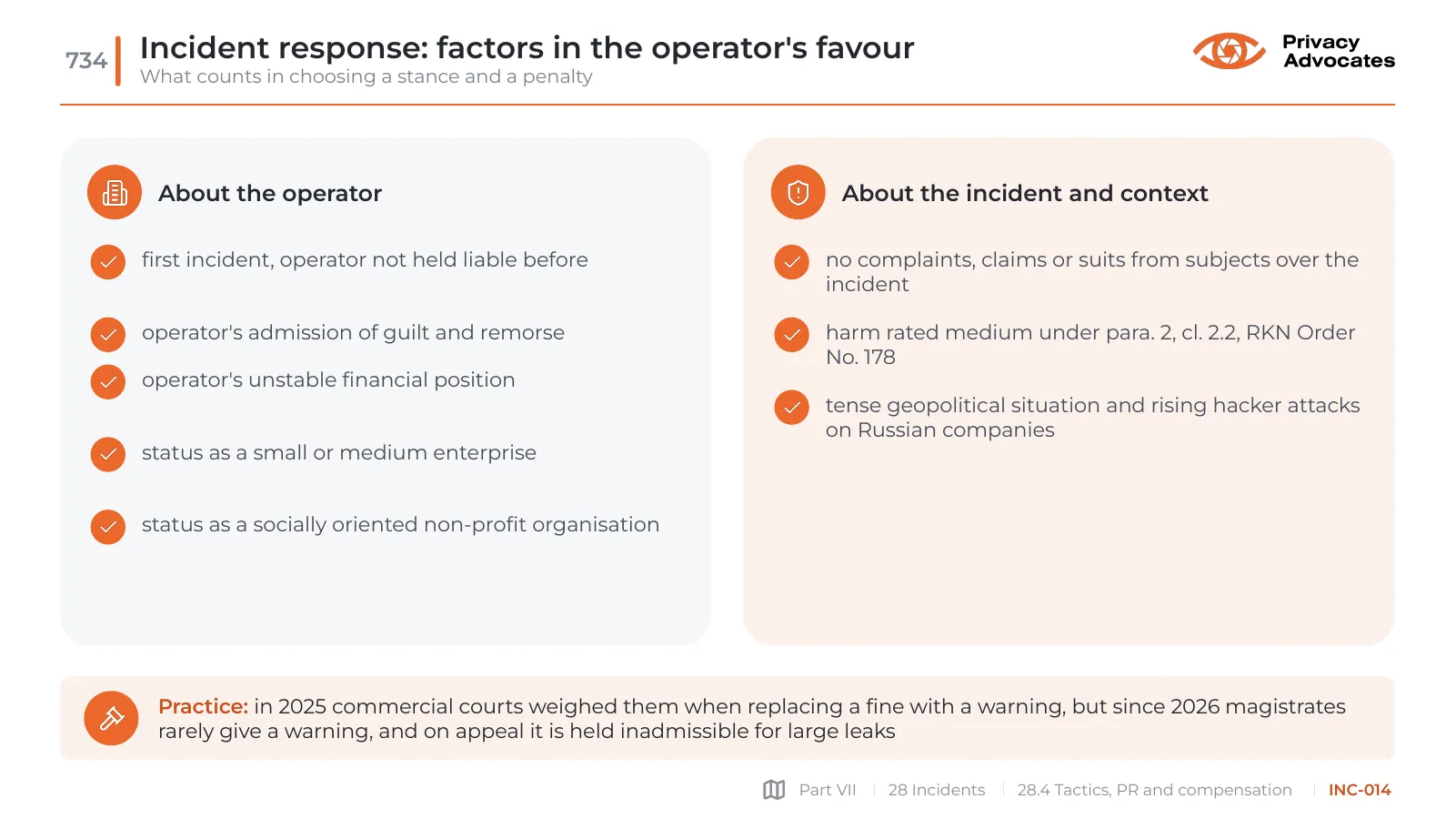 Slide INC-014: Incident response: factors in the operator's favour