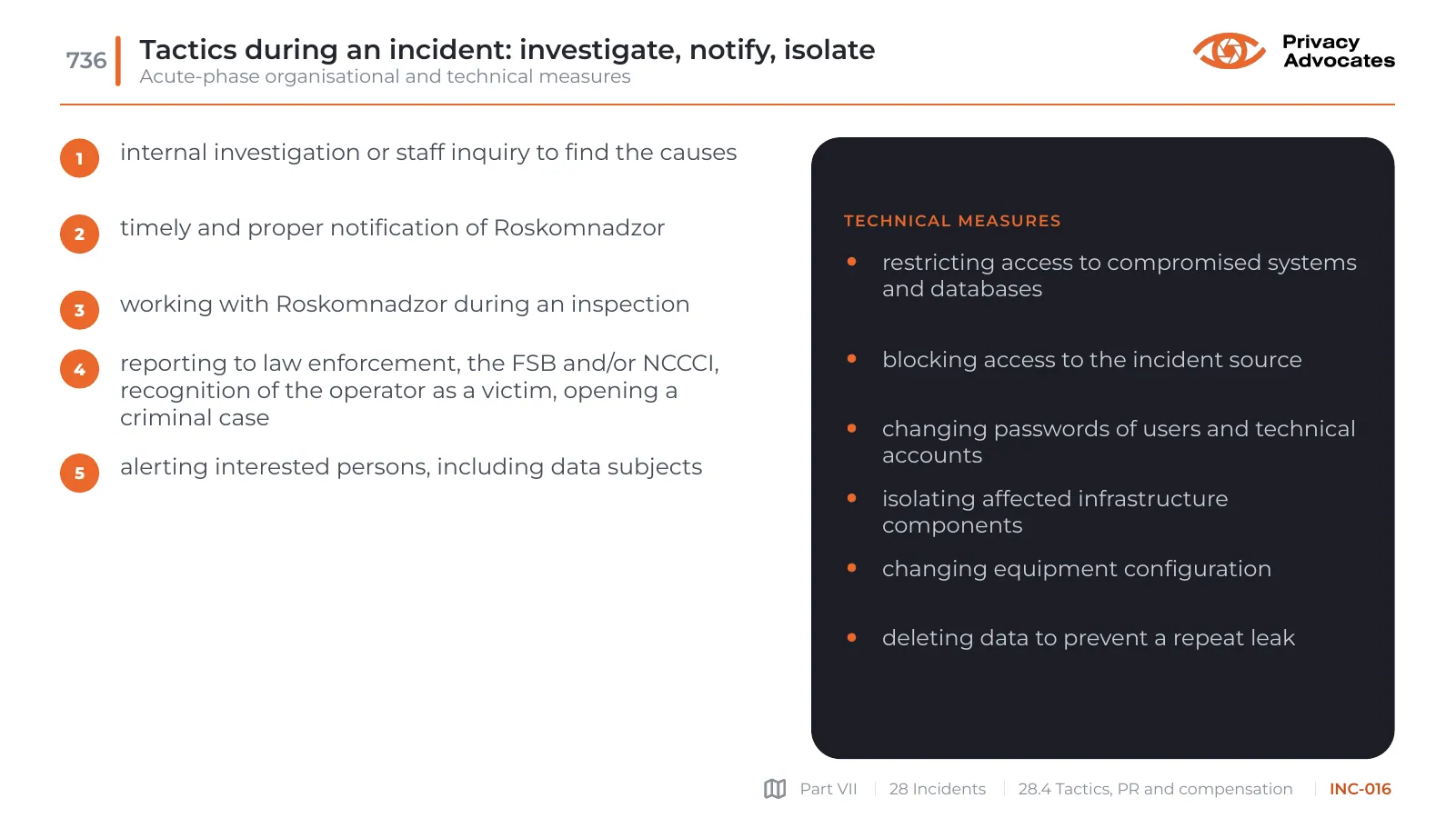 Slide INC-016: Tactics during an incident: investigate, notify, isolate