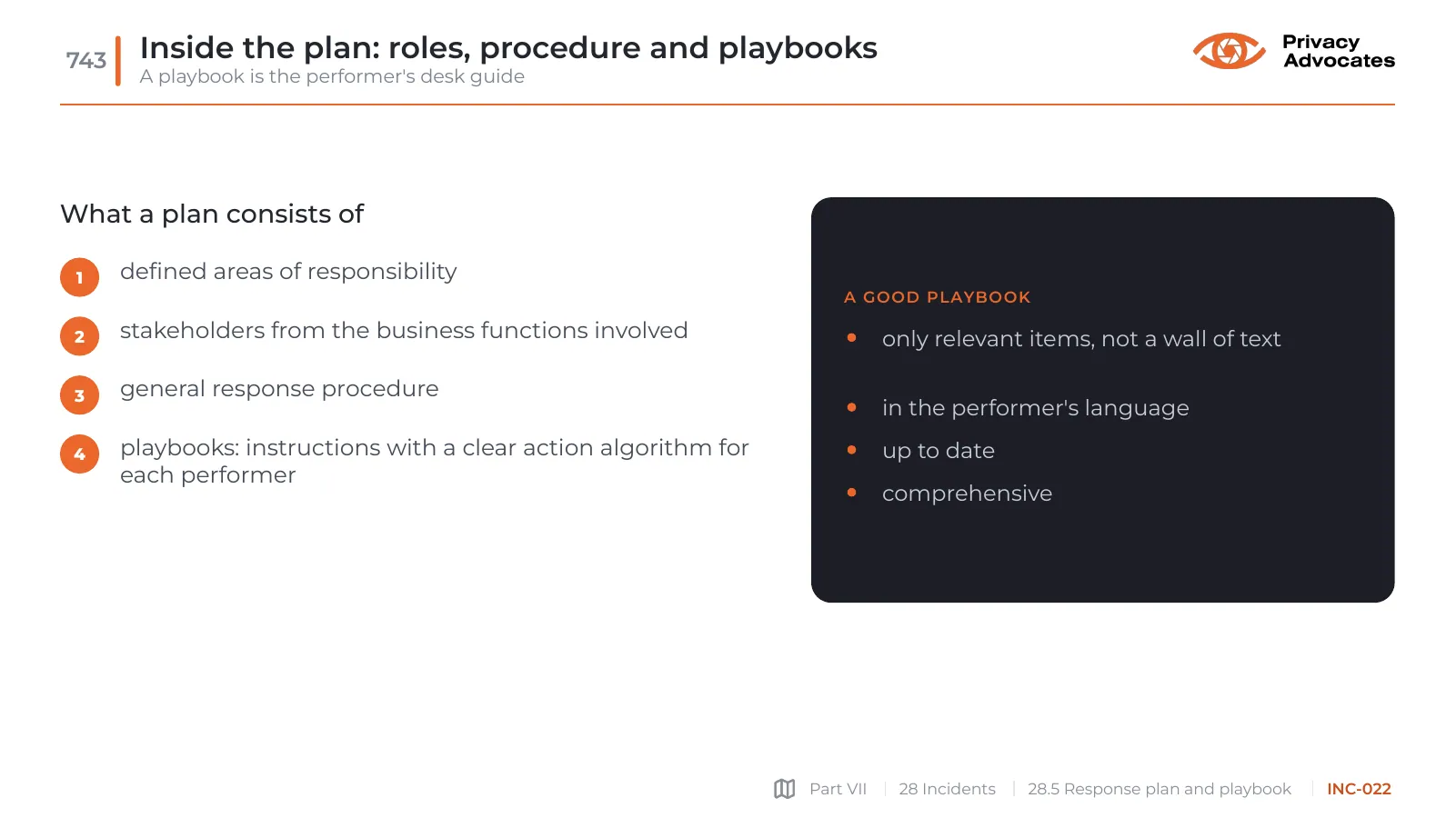 Slide INC-022: Inside the plan: roles, procedure and playbooks
