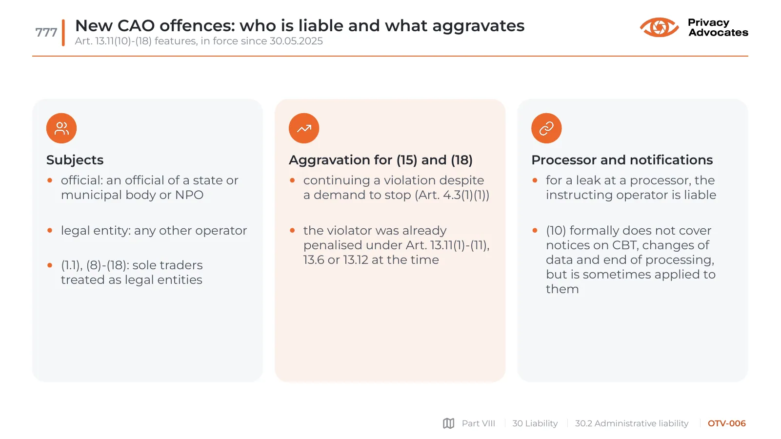 Slide OTV-006: New CAO offences: who is liable and what aggravates