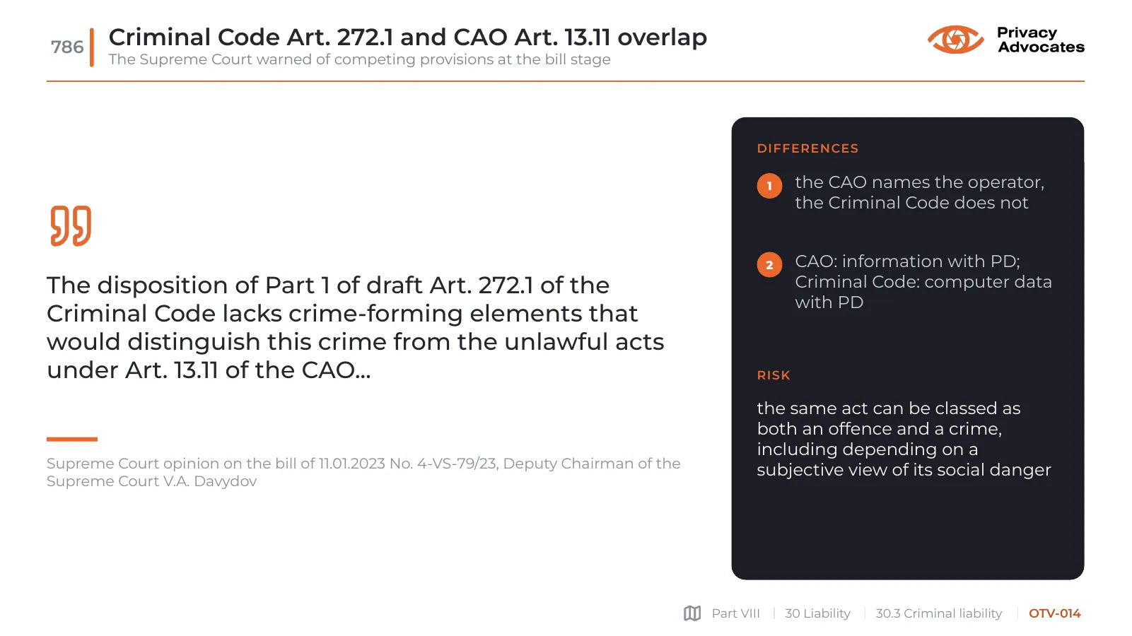 Slide OTV-014: Criminal Code Art. 272.1 and CAO Art. 13.11 overlap