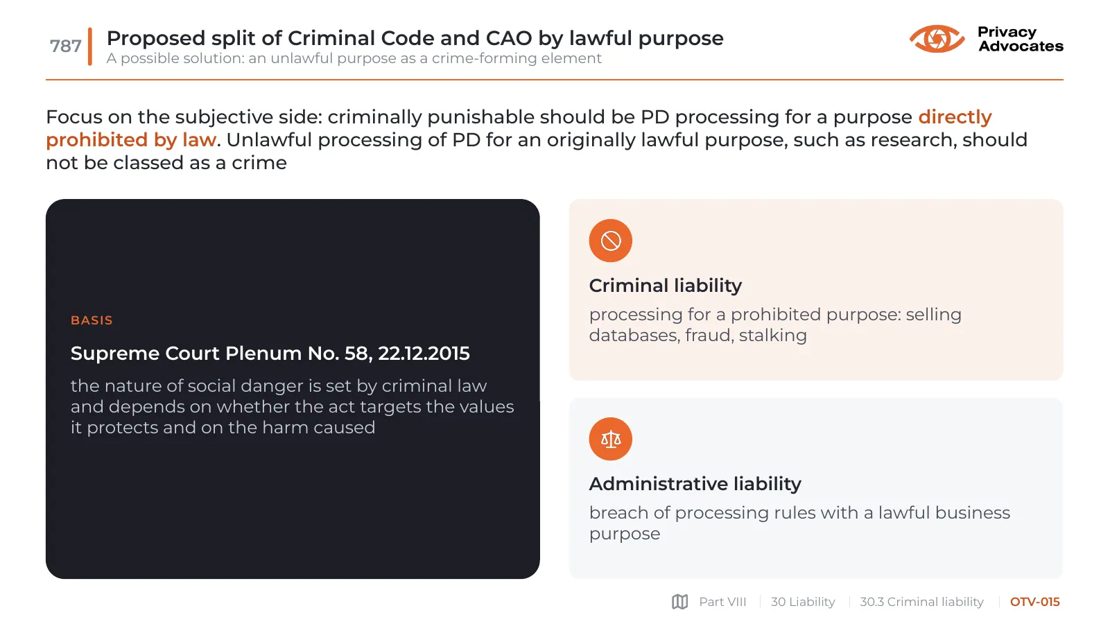 Slide OTV-015: Proposed split of Criminal Code and CAO by lawful purpose