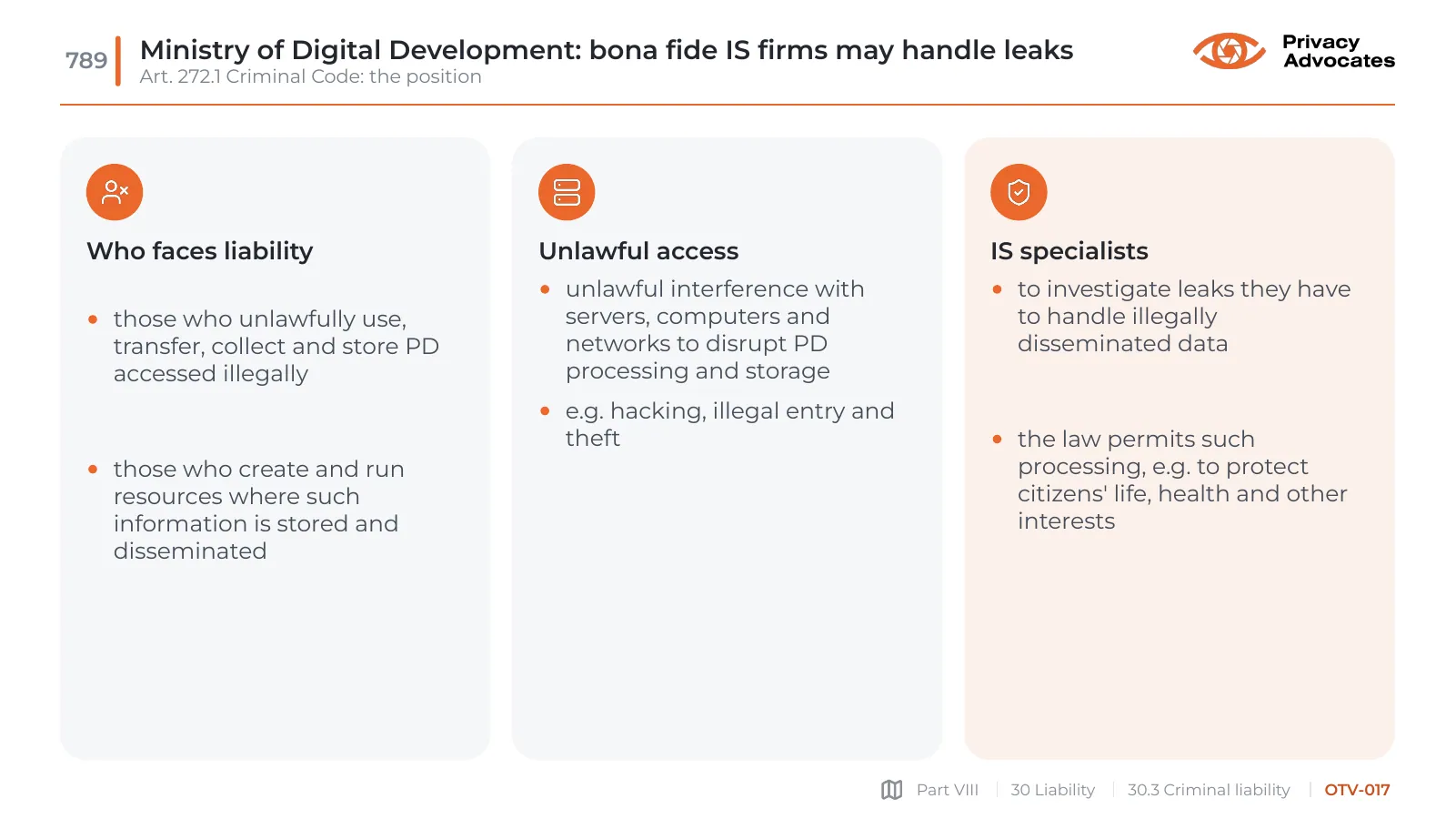 Slide OTV-017: Ministry of Digital Development: bona fide IS firms may handle leaks