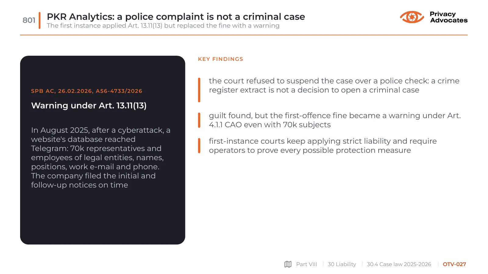 Slide OTV-027: PKR Analytics: a police complaint is not a criminal case