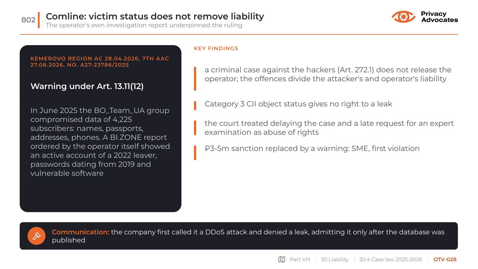 Slide OTV-028: Comline: victim status does not remove liability