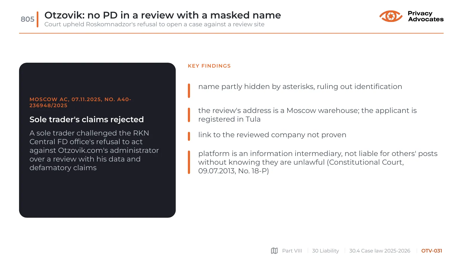 Slide OTV-031: Otzovik: no PD in a review with a masked name