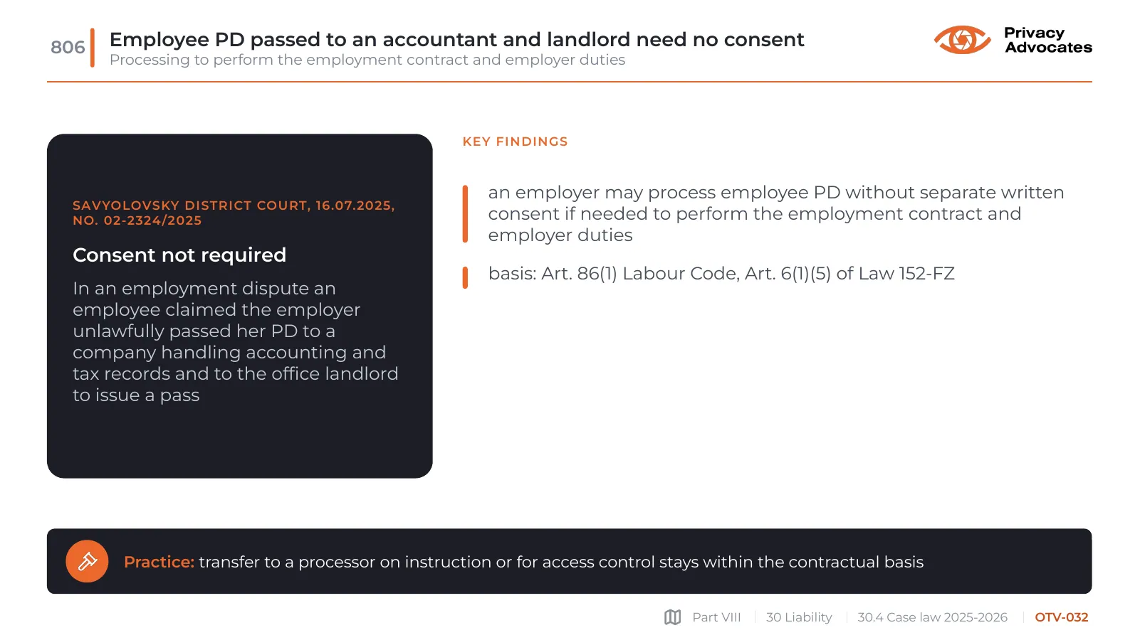 Slide OTV-032: Employee PD passed to an accountant and landlord need no consent