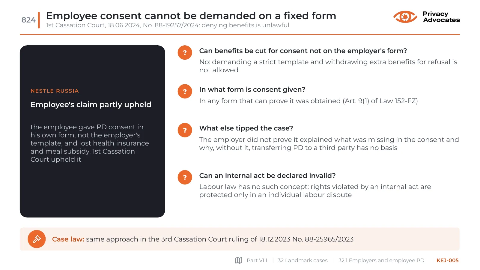 Slide KEJ-005: Employee consent cannot be demanded on a fixed form