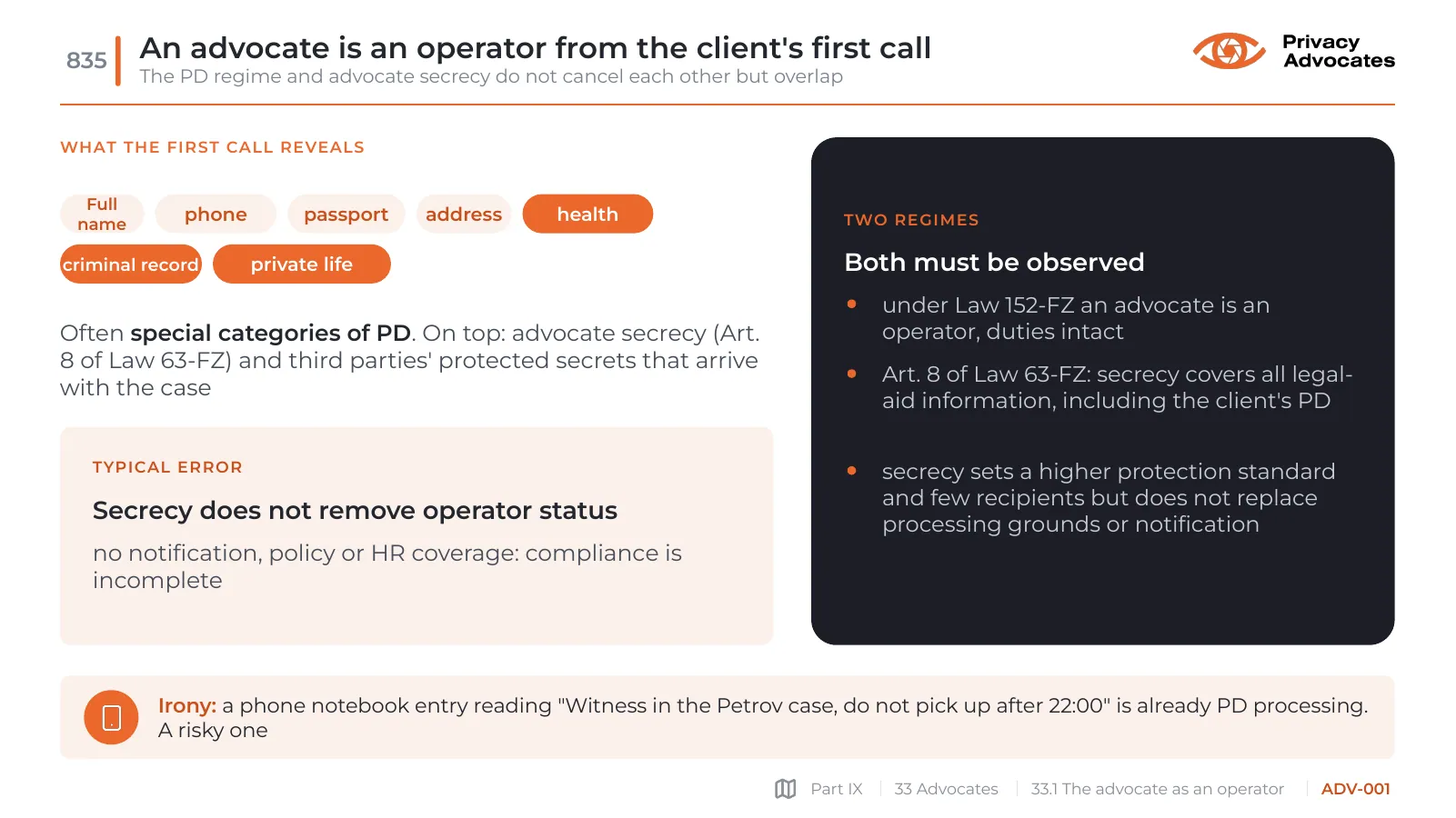 Slide ADV-001: An advocate is an operator from the client's first call