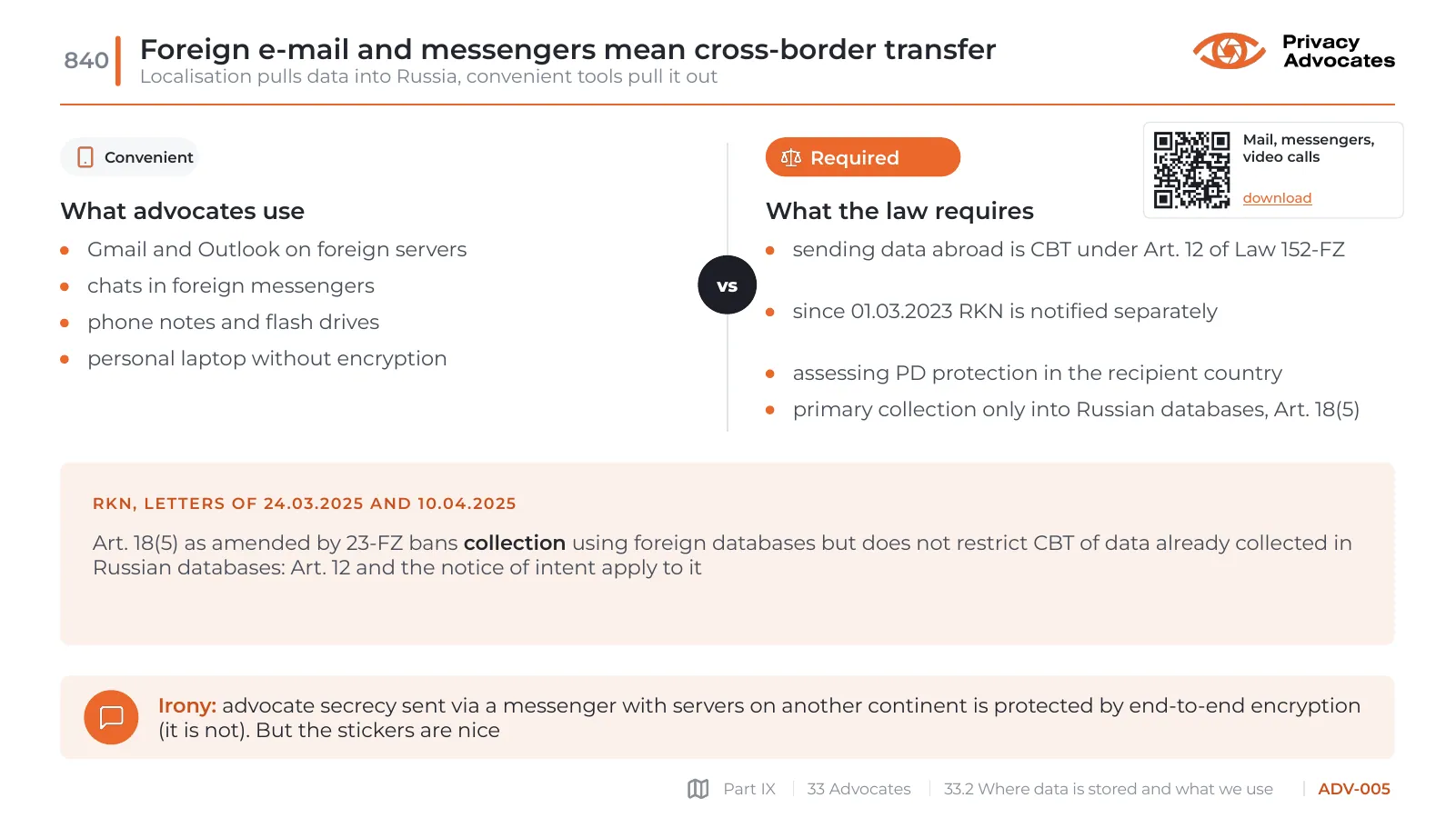 Slide ADV-005: Foreign e-mail and messengers mean cross-border transfer