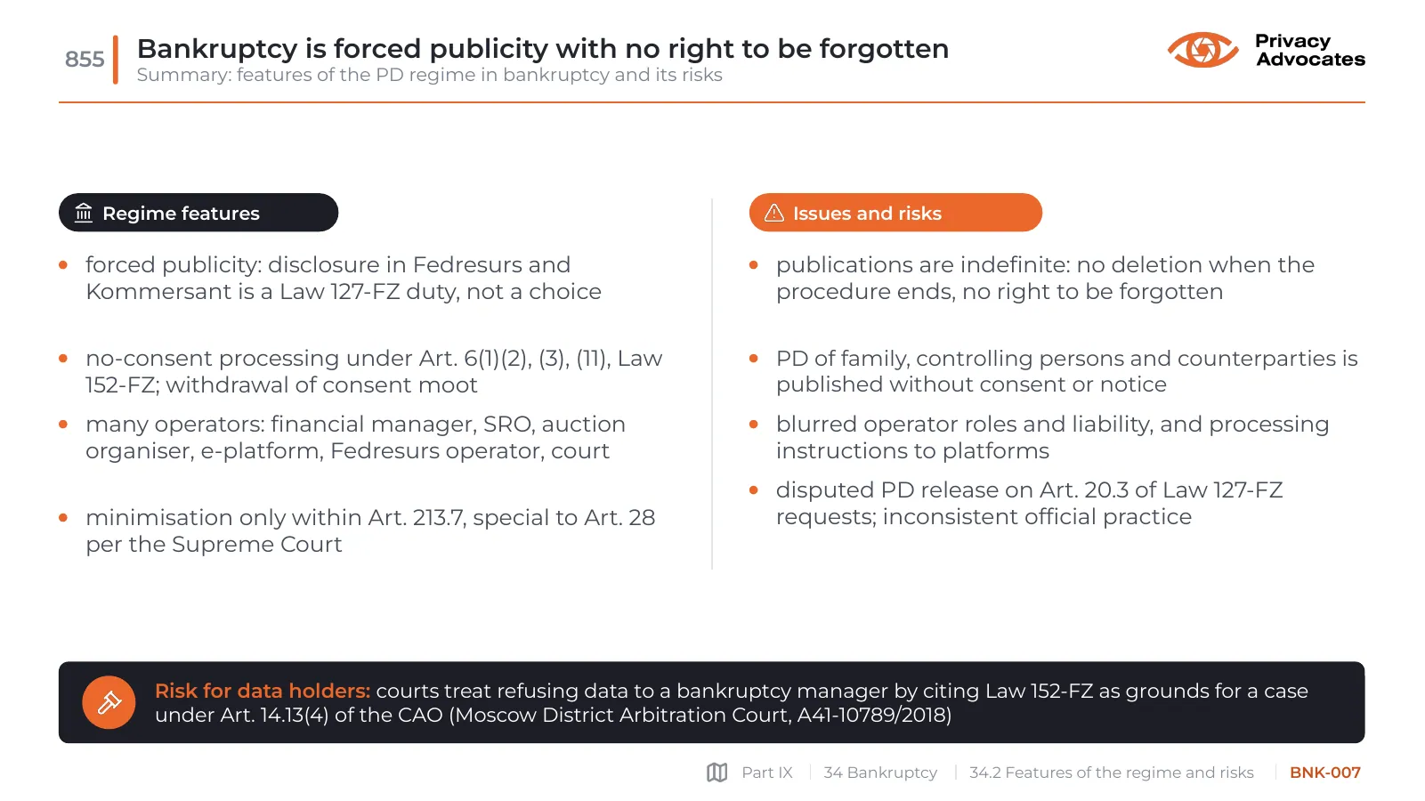 Slide BNK-007: Bankruptcy is forced publicity with no right to be forgotten