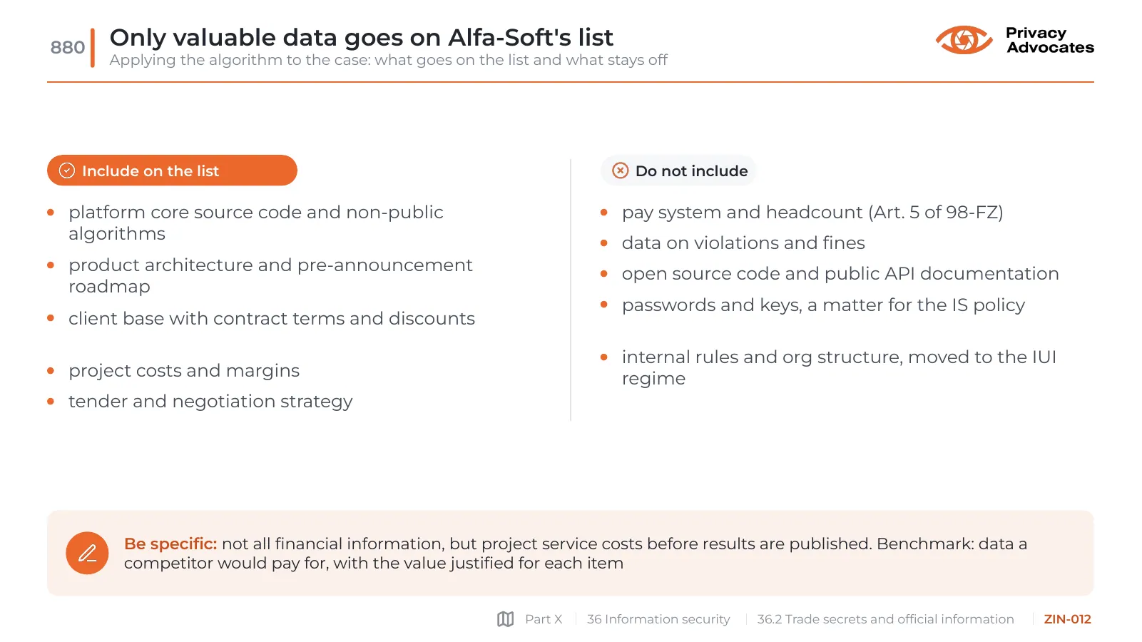 Slide ZIN-012: Only valuable data goes on Alfa-Soft's list