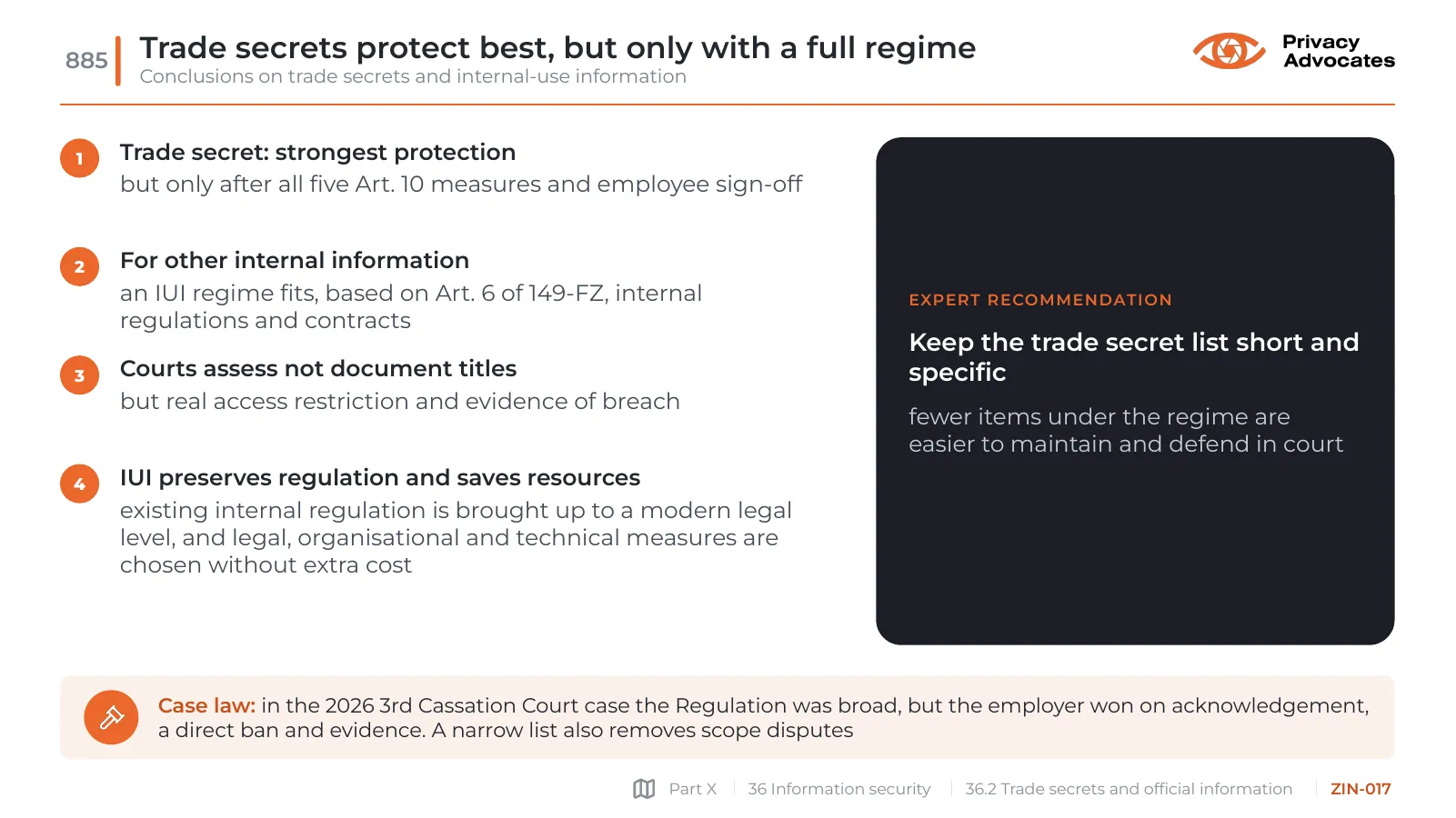 Slide ZIN-017: Trade secrets protect best, but only with a full regime